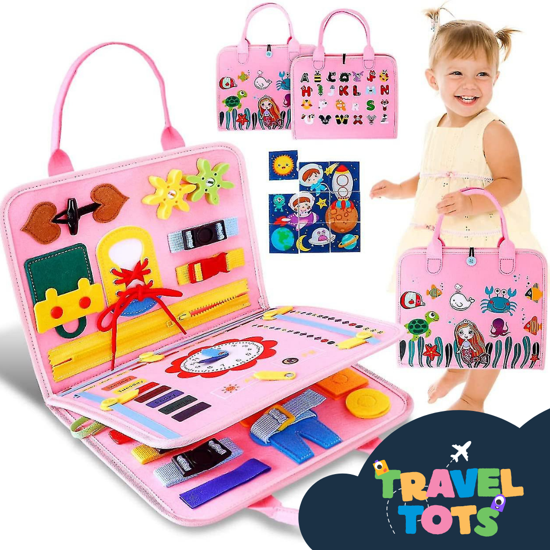Premium Montessori Busy Board Travel Case | Carry on activities