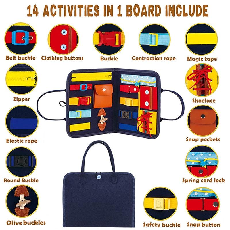 Montessori Busy Board Travel Case | Carry on activities - Shop Travel Tots